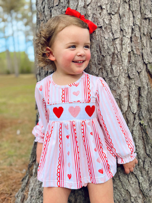 Girls Smocked Hearts Knit Bloomer Set