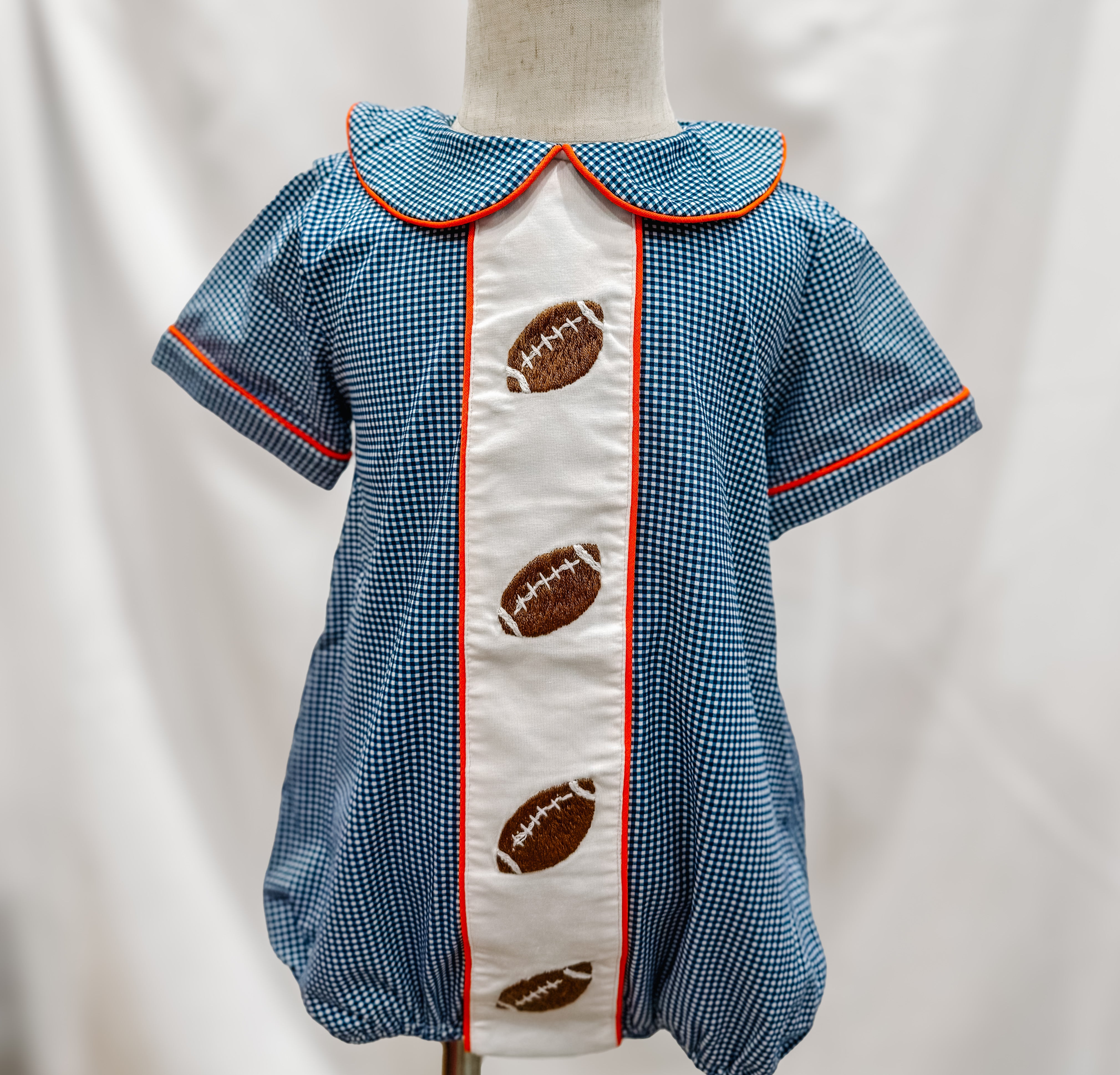 Boys Navy & Orange Hand Embroidered Football Bubble