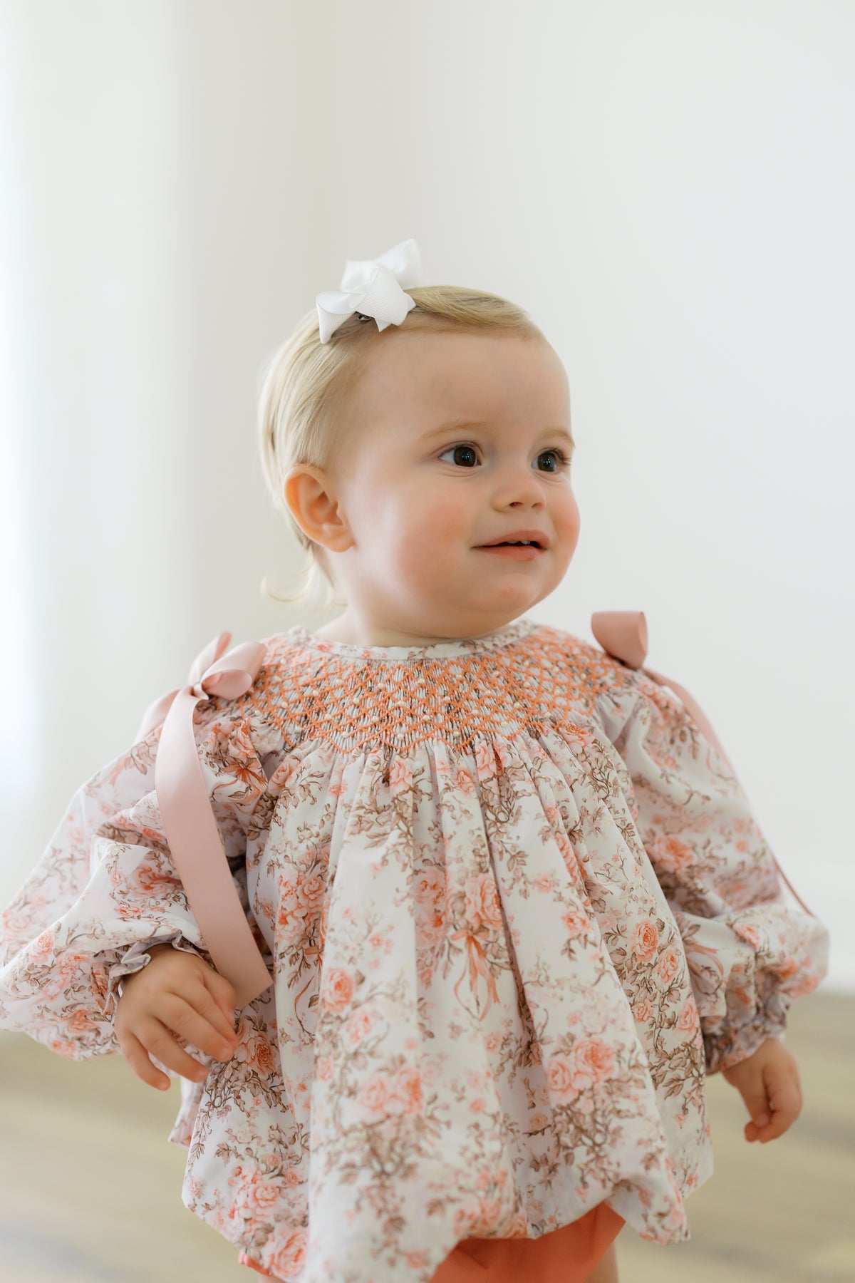 Girls Smocked Mauve Floral Antique Bloomer Set & Dress