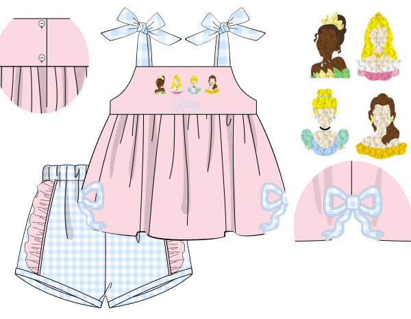 Girls French Knot Royal Princesses Short Set