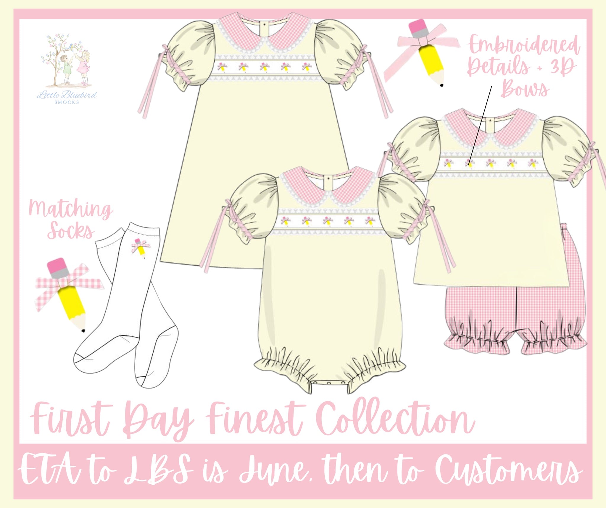 Girls Embroidered First Day Finest Bloomer Set & Dress