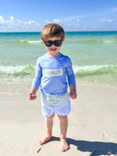 PRE ORDER Boys Name Smocked Striped Rash-guard 2 Piece Swimsuit UPF 50+ | ETA to LBS: March