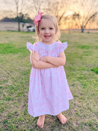 Girls Toile Garden Bows Smocked Dress