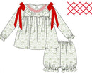 Girls Holiday Toile Bloomer Set