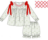 Girls Holiday Toile Bloomer Set