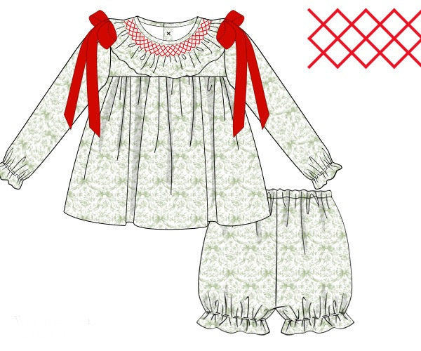Girls Holiday Toile Bloomer Set