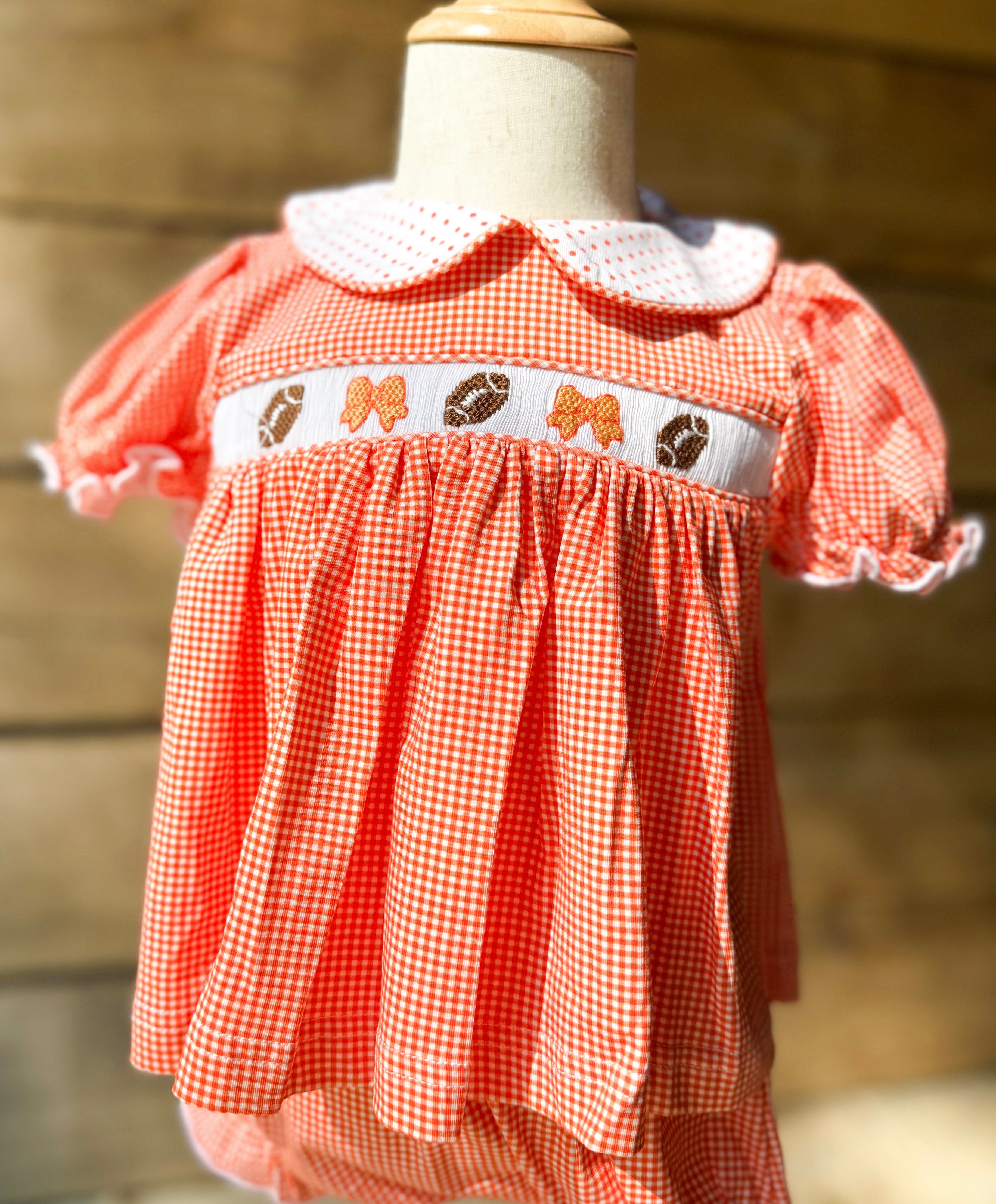 Orange Smocked Footballs and Bows Bloomer Set