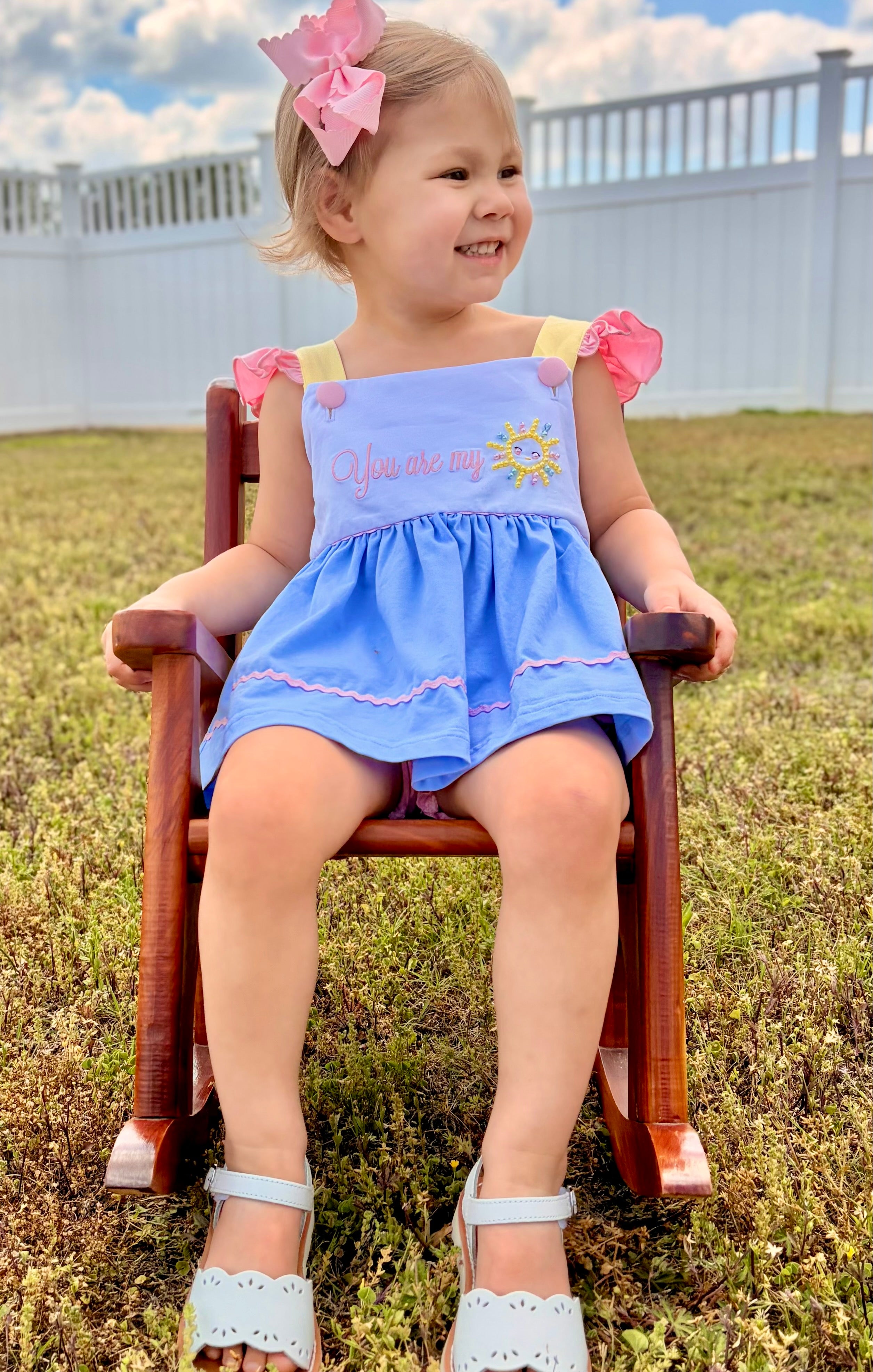 Girls Embroidered and Beaded You are my Sunshine Bloomer Set & Dress