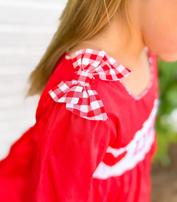 Girls Gingham French Knot Hearts, Embroidered XOXO Skirted Bubble
