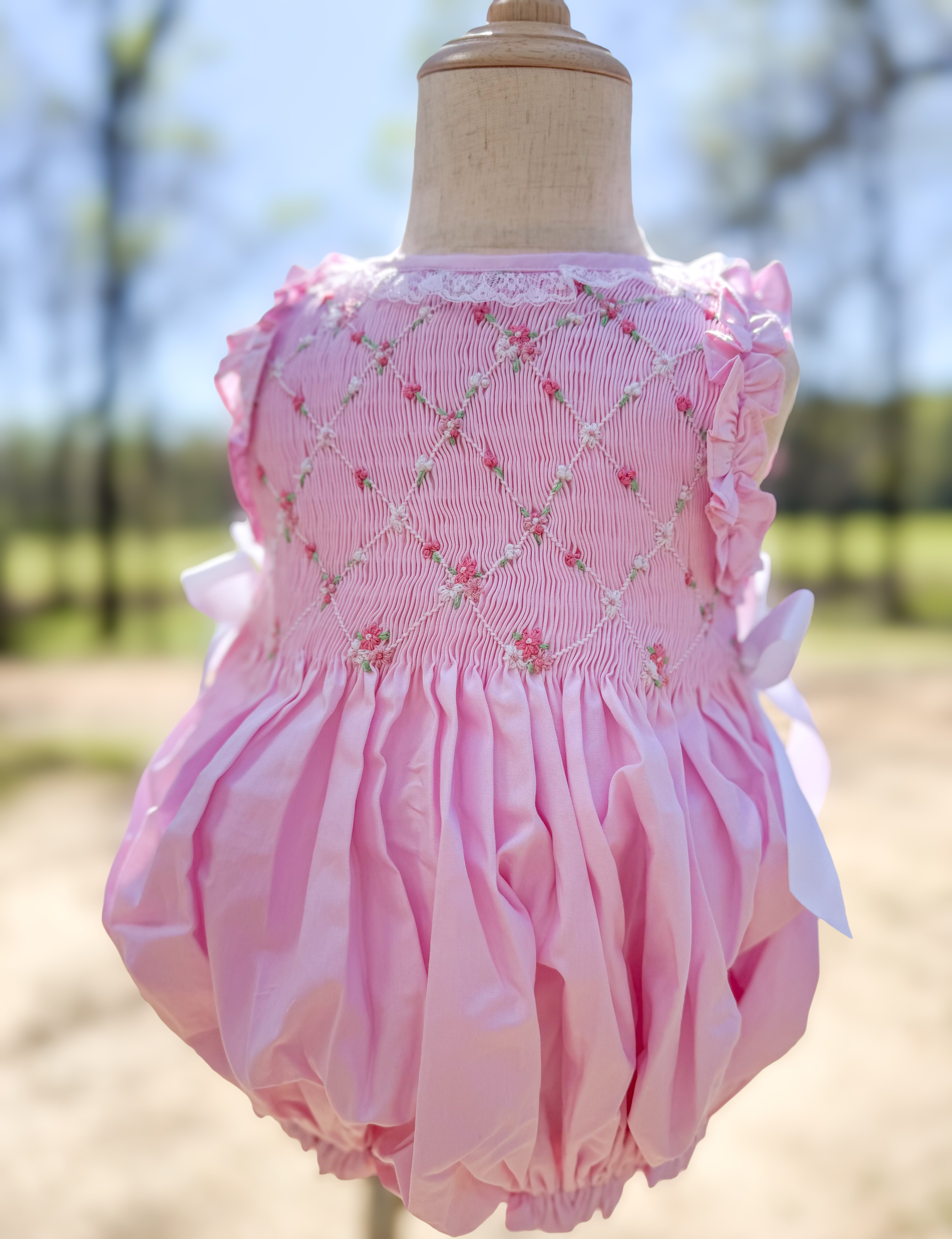 Girls Floral Vines Heirloom Smocked Bubble