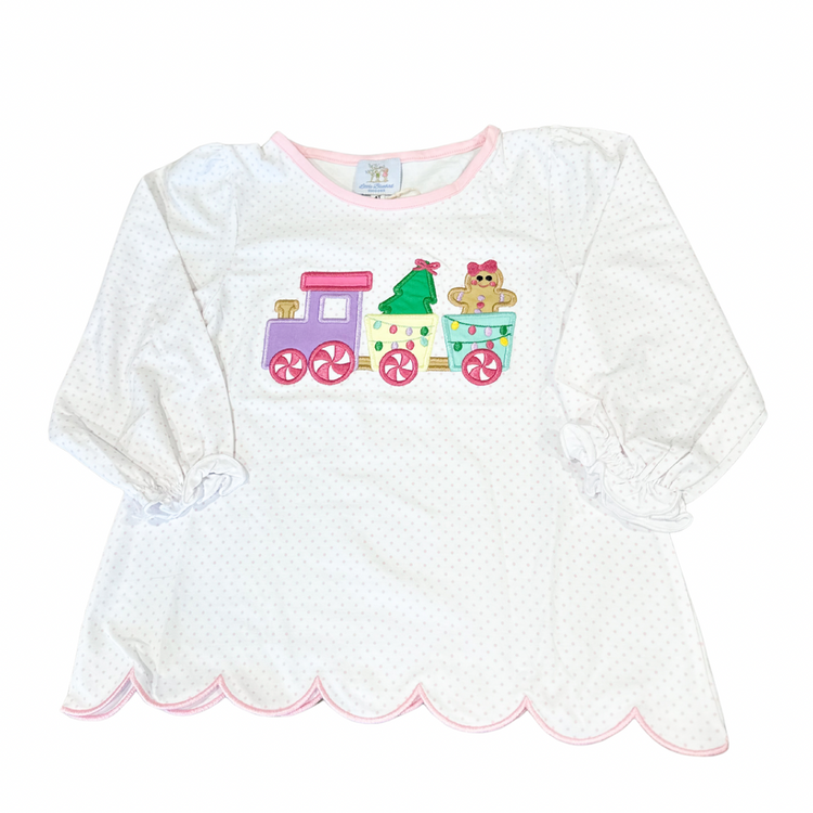 Girls Christmas Train Applique Knit Shirt