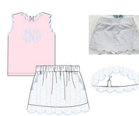 Girls Scalloped Blooming Bows Skort Set