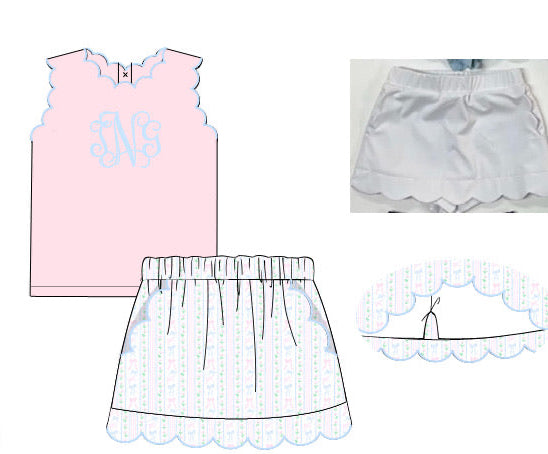 Girls Scalloped Blooming Bows Skort Set