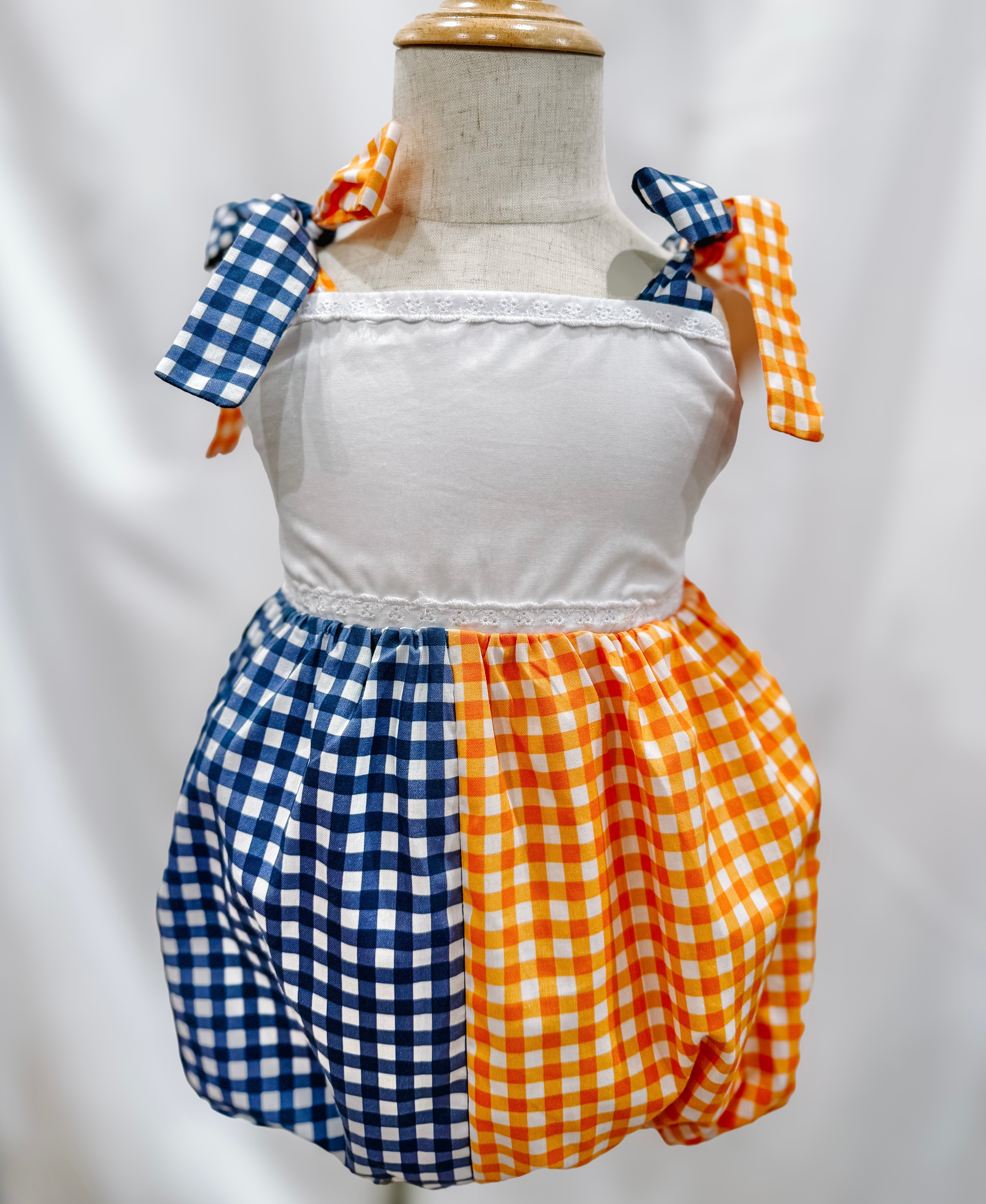 Navy Blue & Orange Gingham Bubble