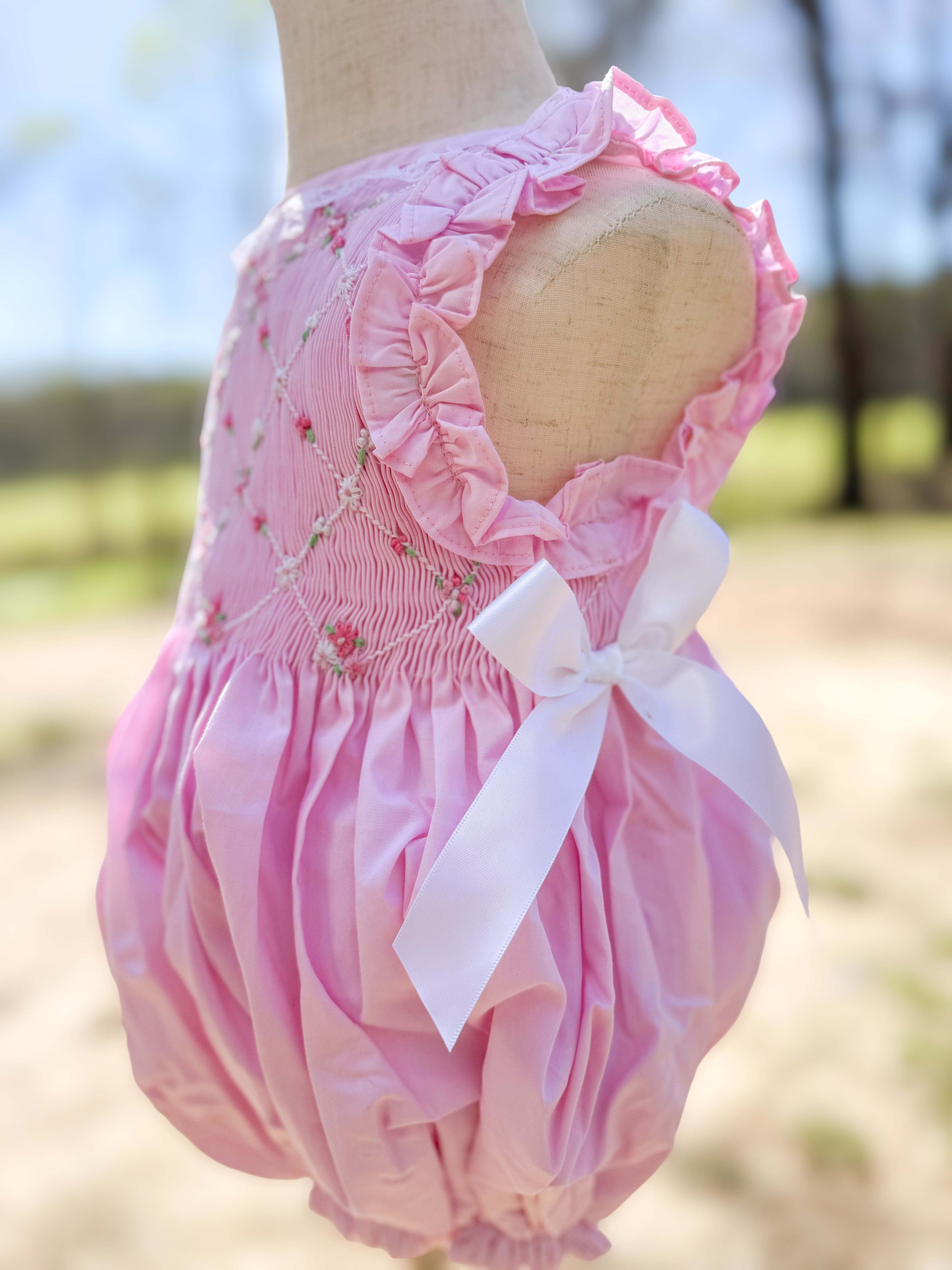 Girls Floral Vines Heirloom Smocked Bubble