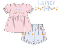 PRE ORDER Girls Custom French Knot Bow-tiful Pumpkins Ruffle Short Set | ETA to LBS: SEPTEMBER
