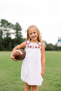 Girls Embroidered Swiss Dot Team Spirit Bloomer Set & Dress