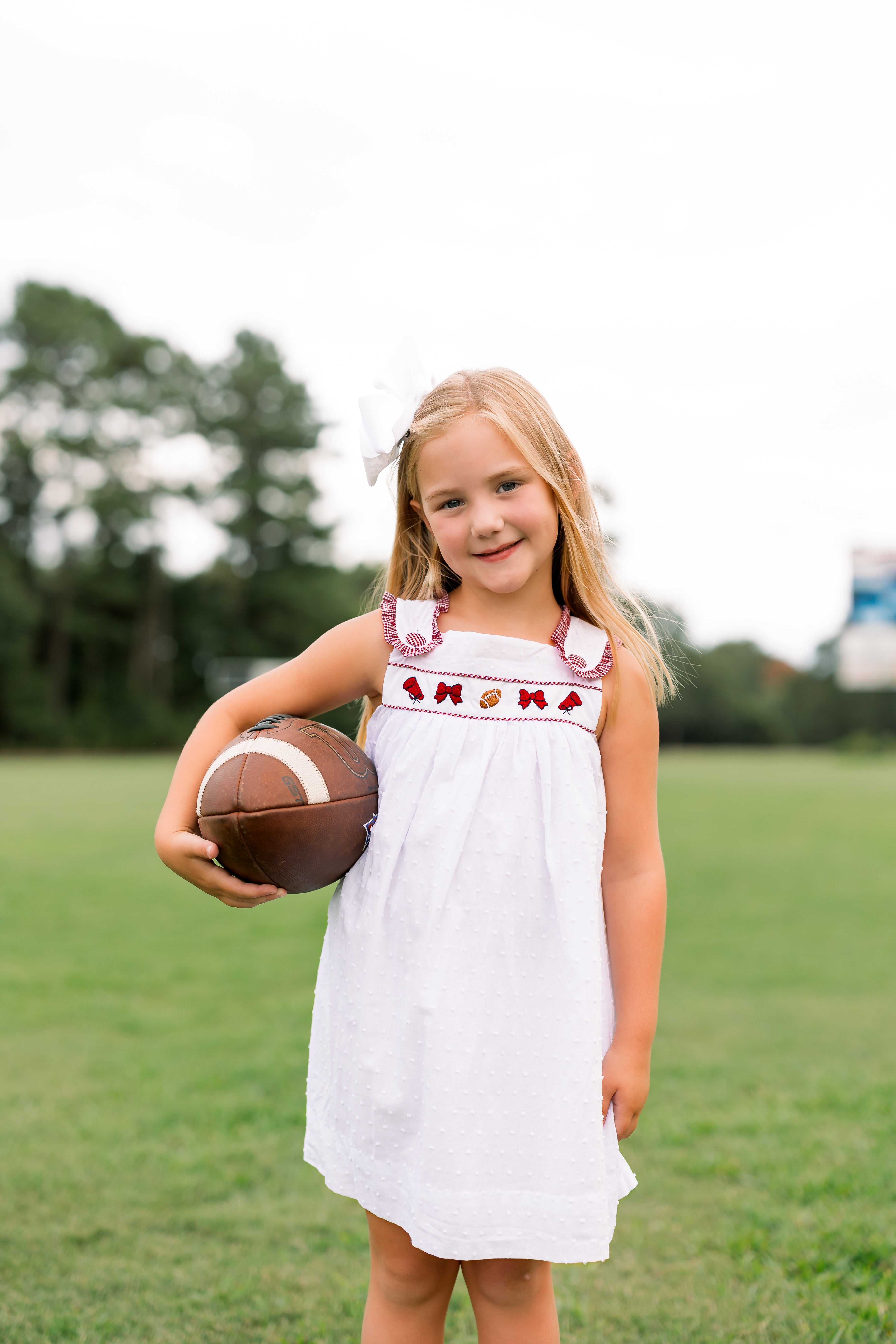 Girls Embroidered Swiss Dot Team Spirit Bloomer Set & Dress