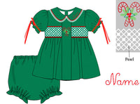 PRE ORDER Girls Embroidered Candy Cane Corduroy Christmas Bloomer Set & Dress | ETA to LBS: OCTOBER
