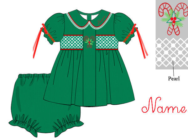 PRE ORDER Girls Embroidered Candy Cane Corduroy Christmas Bloomer Set & Dress | ETA to LBS: OCTOBER