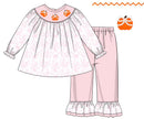PRE ORDER Girls Smocked Pearl Bow Pumpkins Bubble Ruffle Pant Set | ETA to LBS: SEPTEMBER