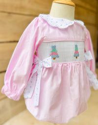 Girls Pastel Christmas Trees Smocked Corduroy Bubble