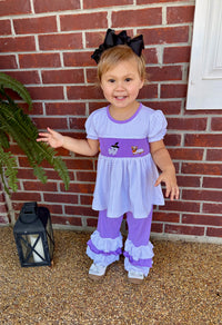 Girls Smocked Spooky Pups Ruffle Pants Set