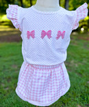 Girls Pink French Knot Bows Bitty Dot Skort Set