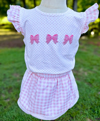 Girls Pink French Knot Bows Bitty Dot Skort Set