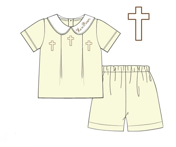 PRE ORDER Boys Hand Embroidered He is Risen Heirloom Short Set | ETA to LBS: JANUARY