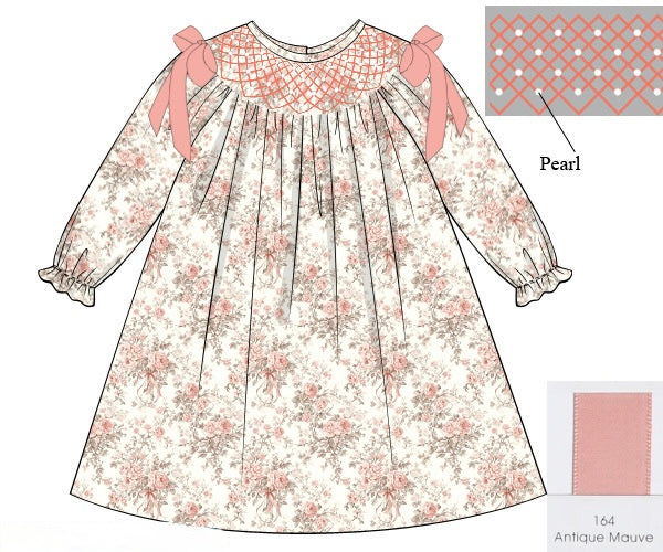 PRE ORDER Girls Smocked Mauve Floral Antique Bloomer Set & Dress | ETA to LBS: SEPTEMBER