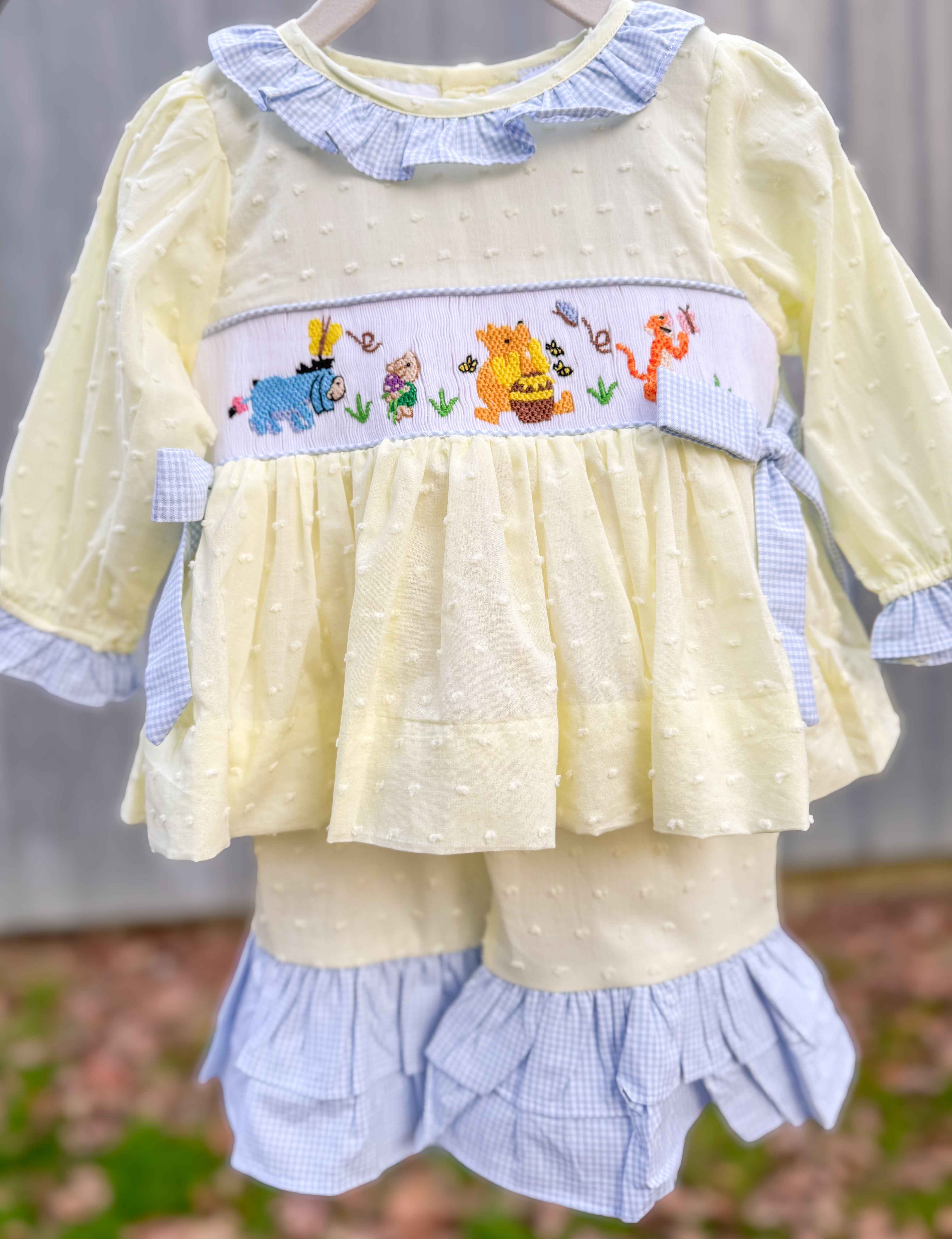 Girls Hundred Acre Woods Smocked Ruffle Pants Set