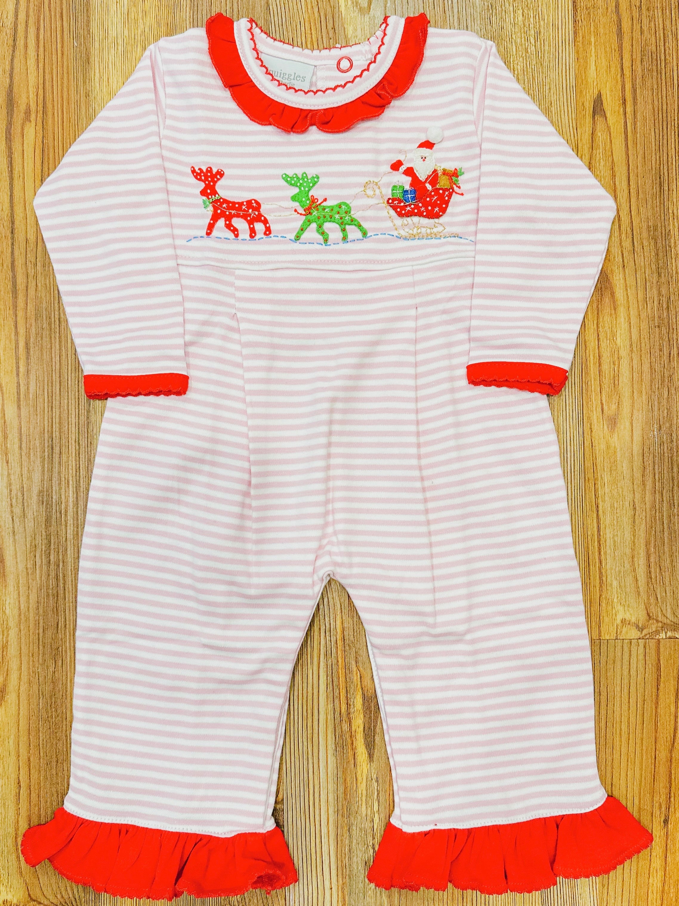Squiggles by Charlie Santa Sled Girls Romper RTS
