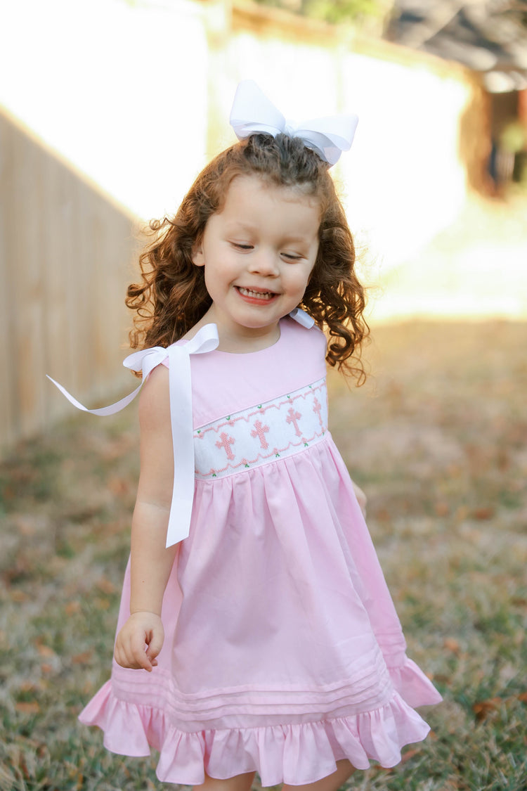 Girls Cross Smocked Dress