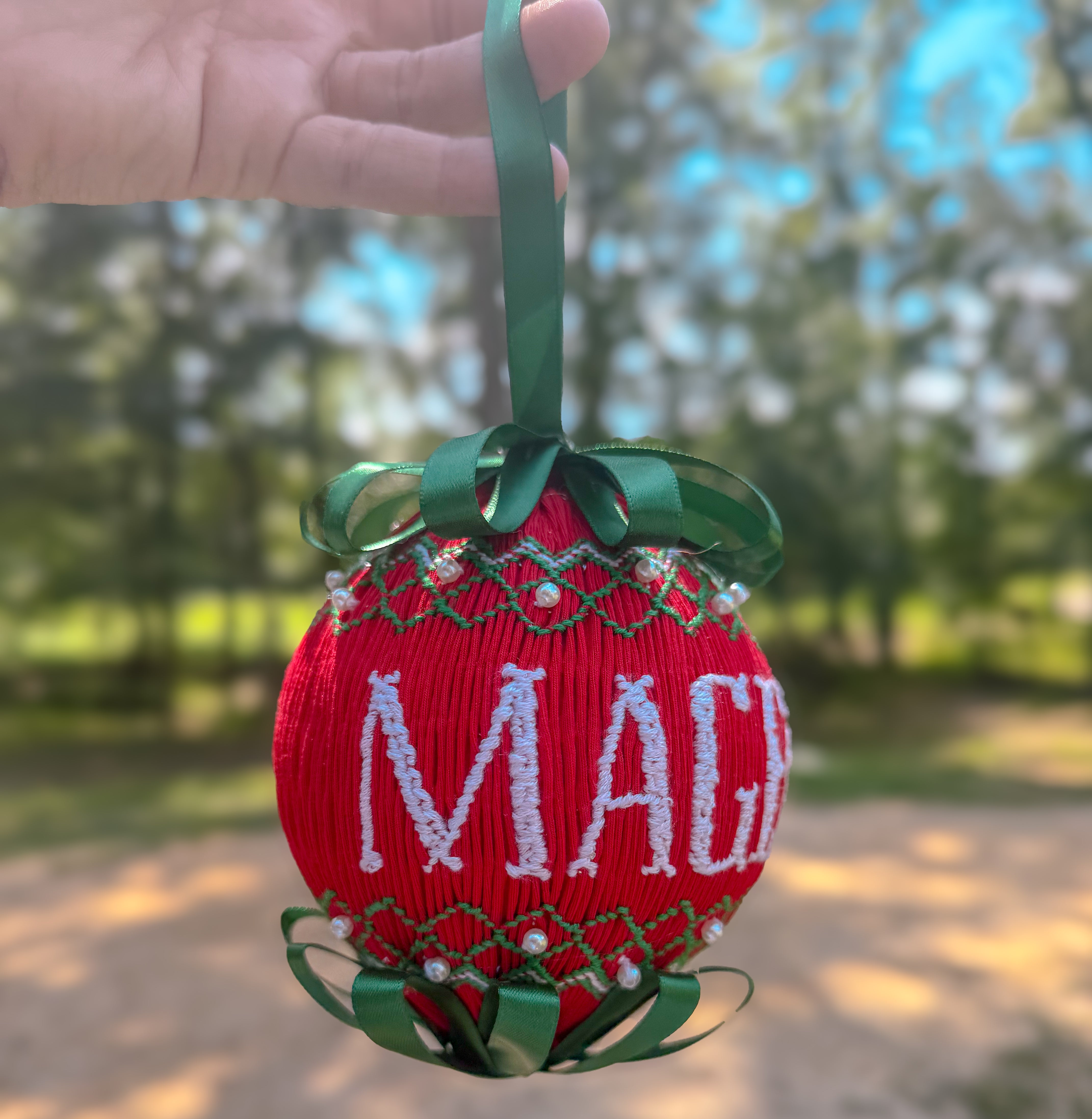PRE ORDER Red & Green Christmas Smocked Ornament | ETA to LBS: OCTOBER