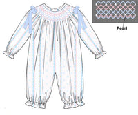 PRE ORDER Girls Smocked Dainty Floral Long Romper | ETA to LBS: DECEMBER