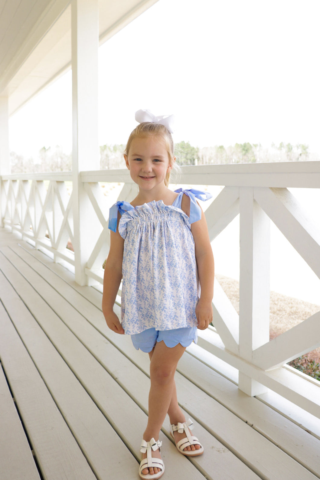 Girls Blue Toile Short Set