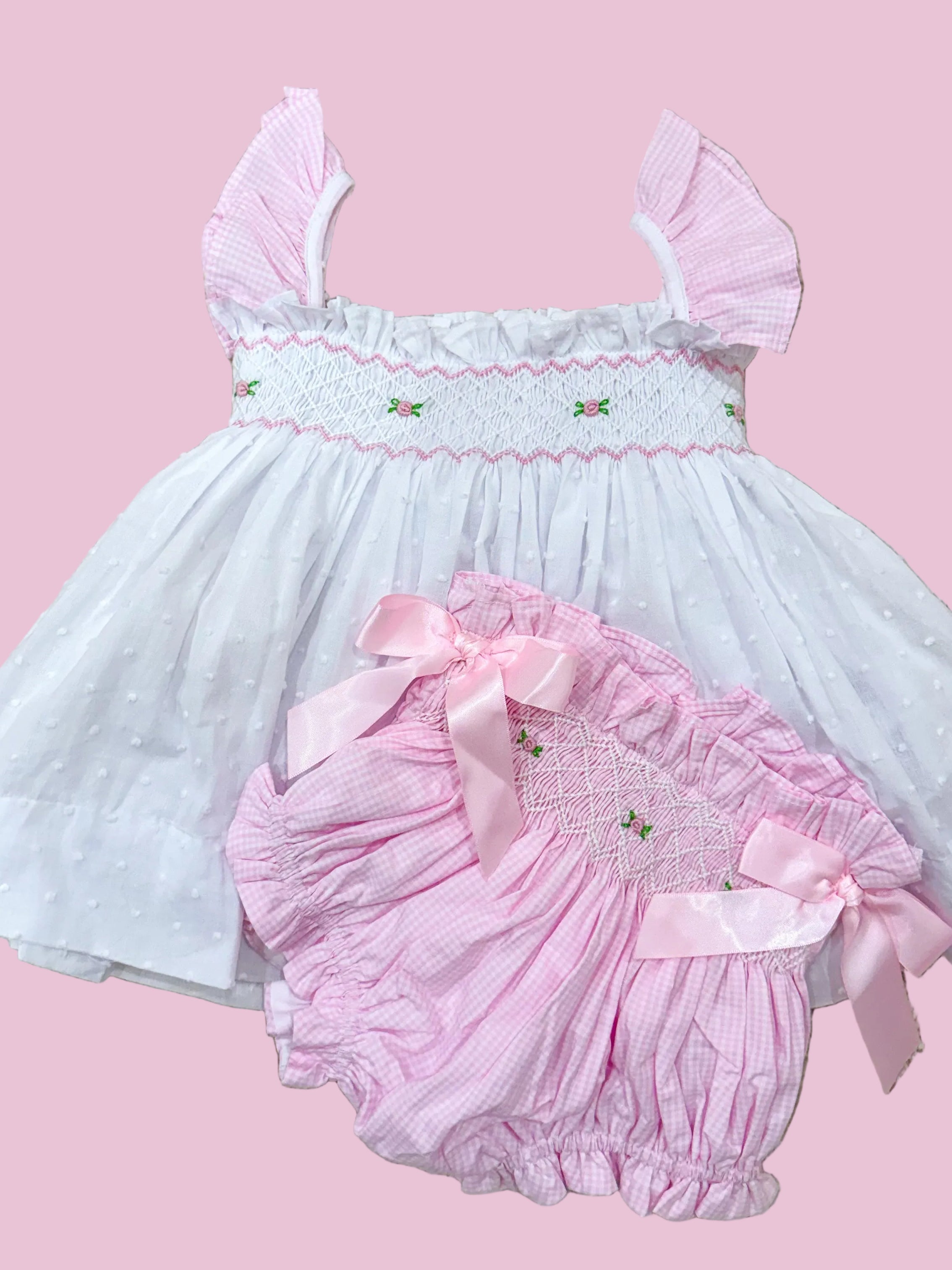 Girls White Swiss Dot Bloomer Set