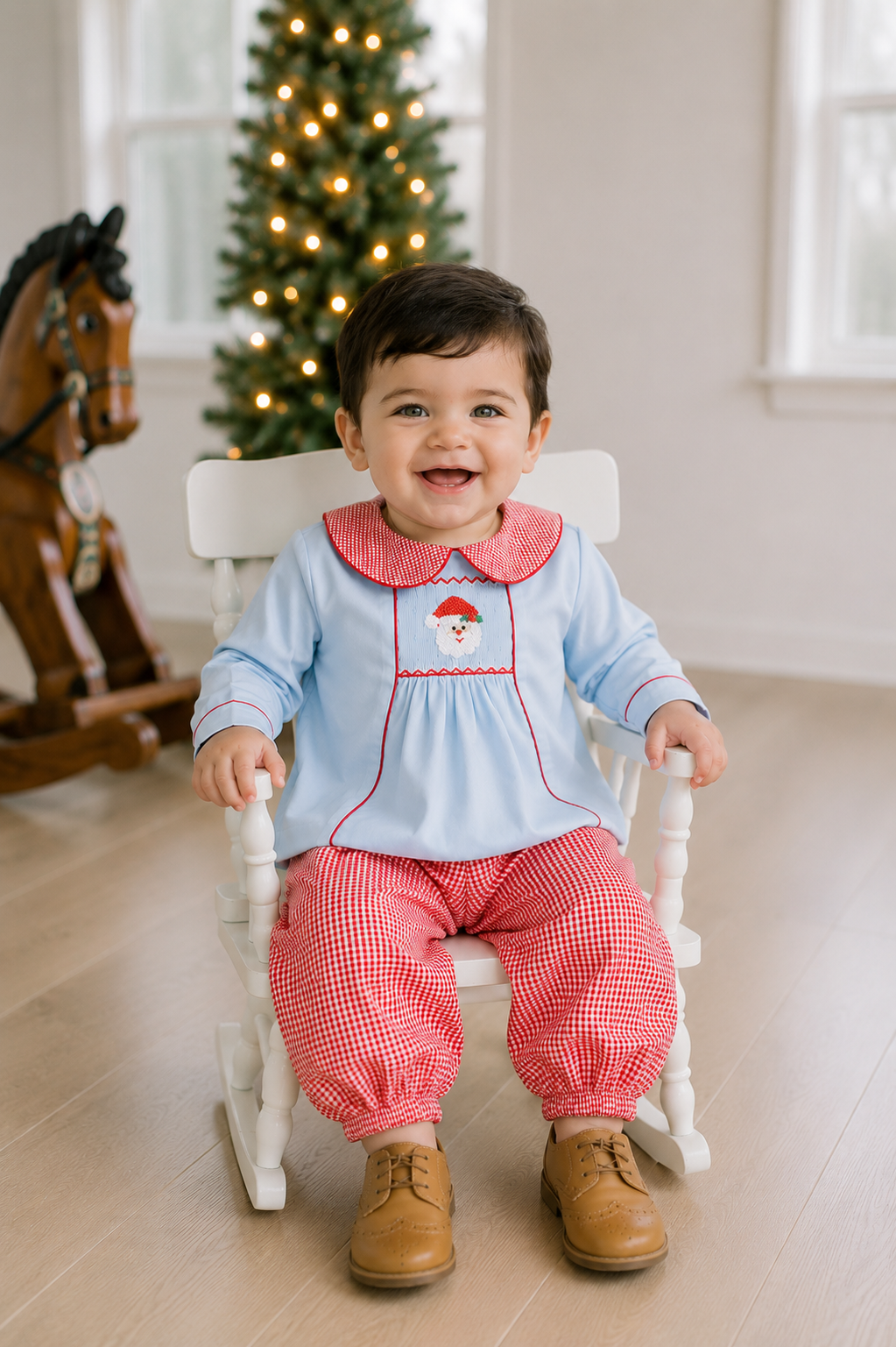PRE ORDER Boys Smocked Blue Christmas Ankle Pant Set | ETA to LBS: OCTOBER