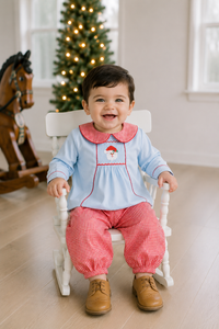 PRE ORDER Boys Smocked Blue Christmas Ankle Pant Set | ETA to LBS: OCTOBER