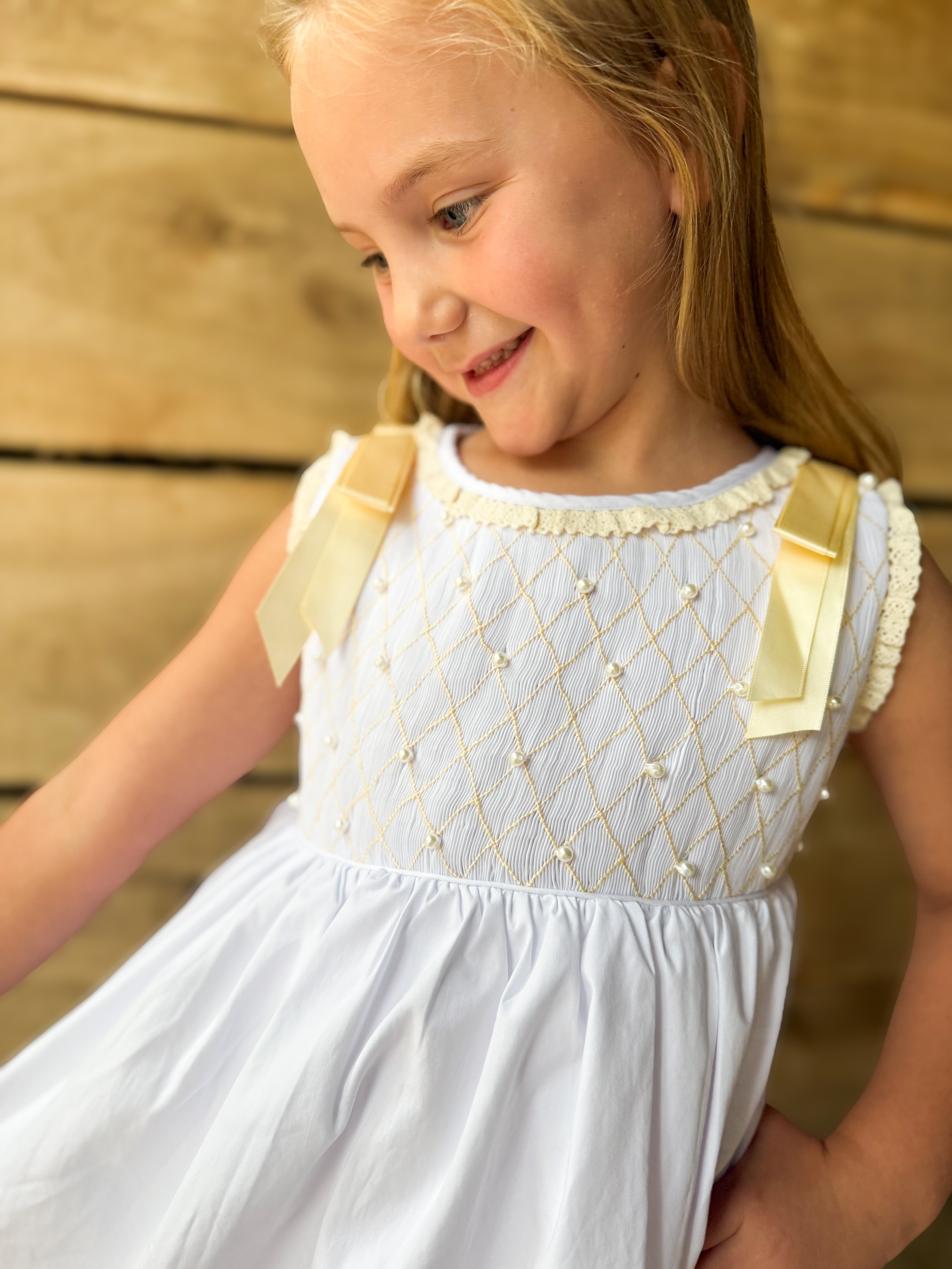 Girls Smocked Heirloom Pearl Keepsake Dress