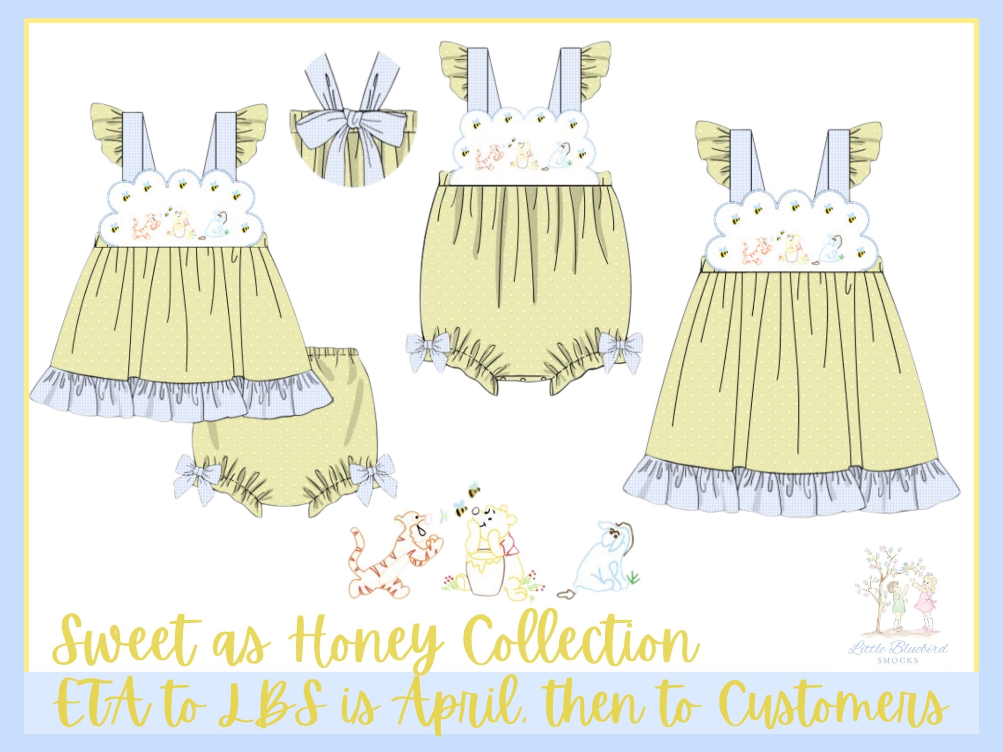 Girls Embroidered Sweet as Honey Bloomer Set & Dress