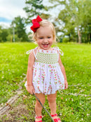 Girls Smocked Strawberry Print Bubble