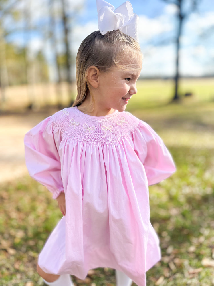 Girls Smocked Pearl Bows Dress