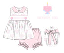 PRE ORDER Girls Knit Birthday Smocked Sleeveless Bloomer Set