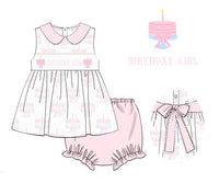 PRE ORDER Girls Knit Birthday Smocked Sleeveless Bloomer Set