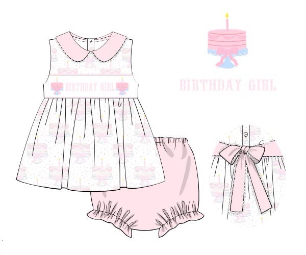 PRE ORDER Girls Knit Birthday Smocked Sleeveless Bloomer Set