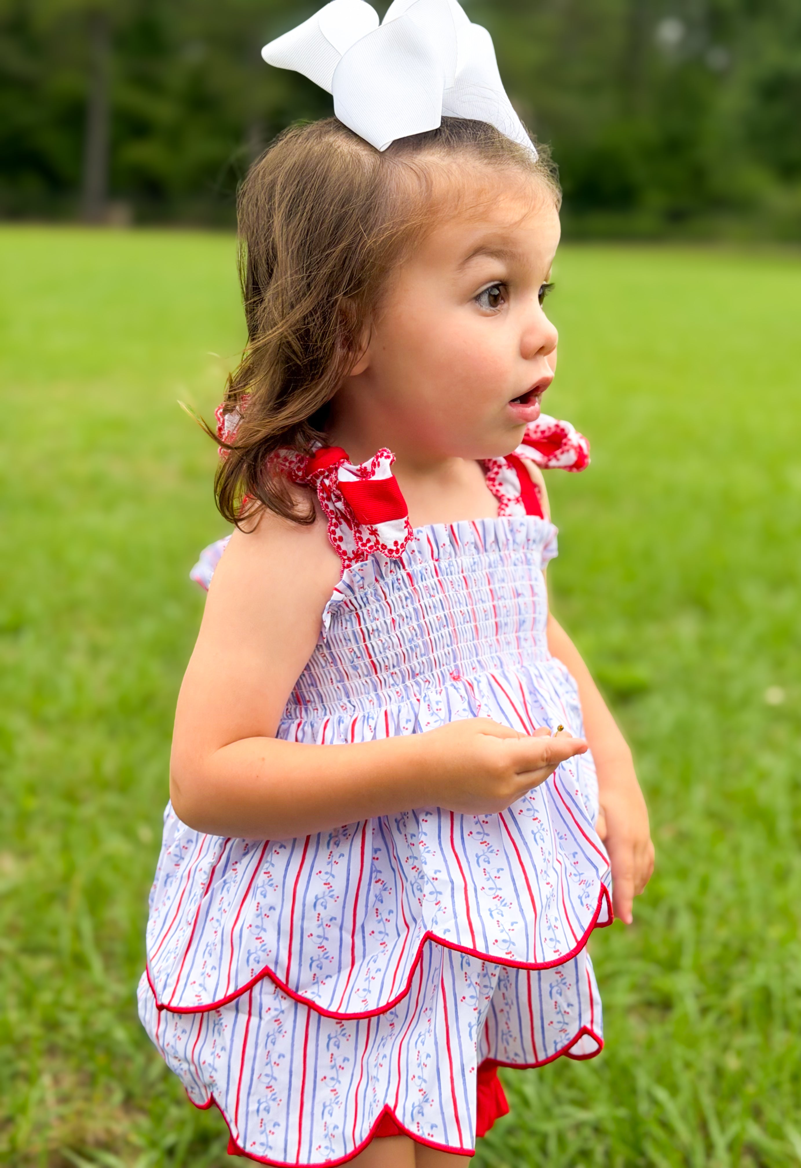 Girls Patriotic Floral Bubble Bloomer Short Set
