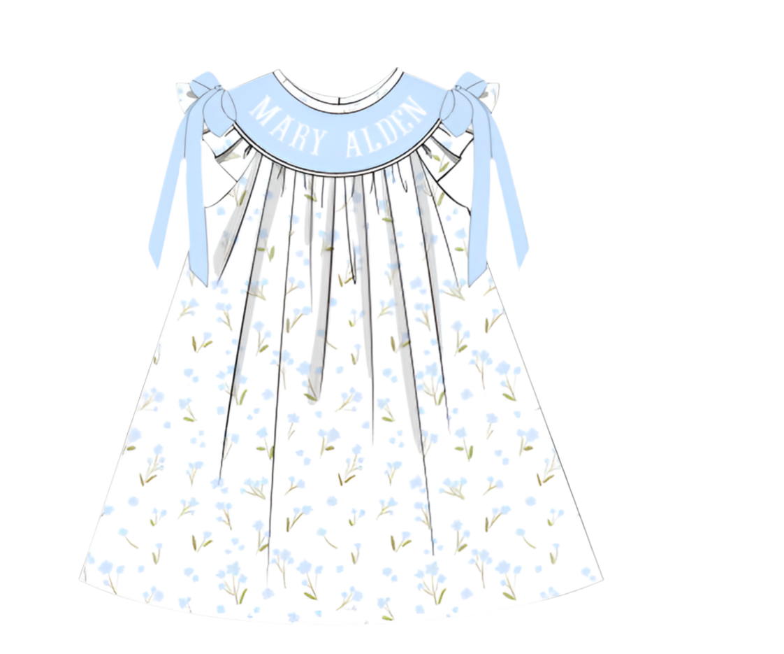 Girls “Jesus Loves Me” Smock Blue Meadow Bloomer Set & Dress