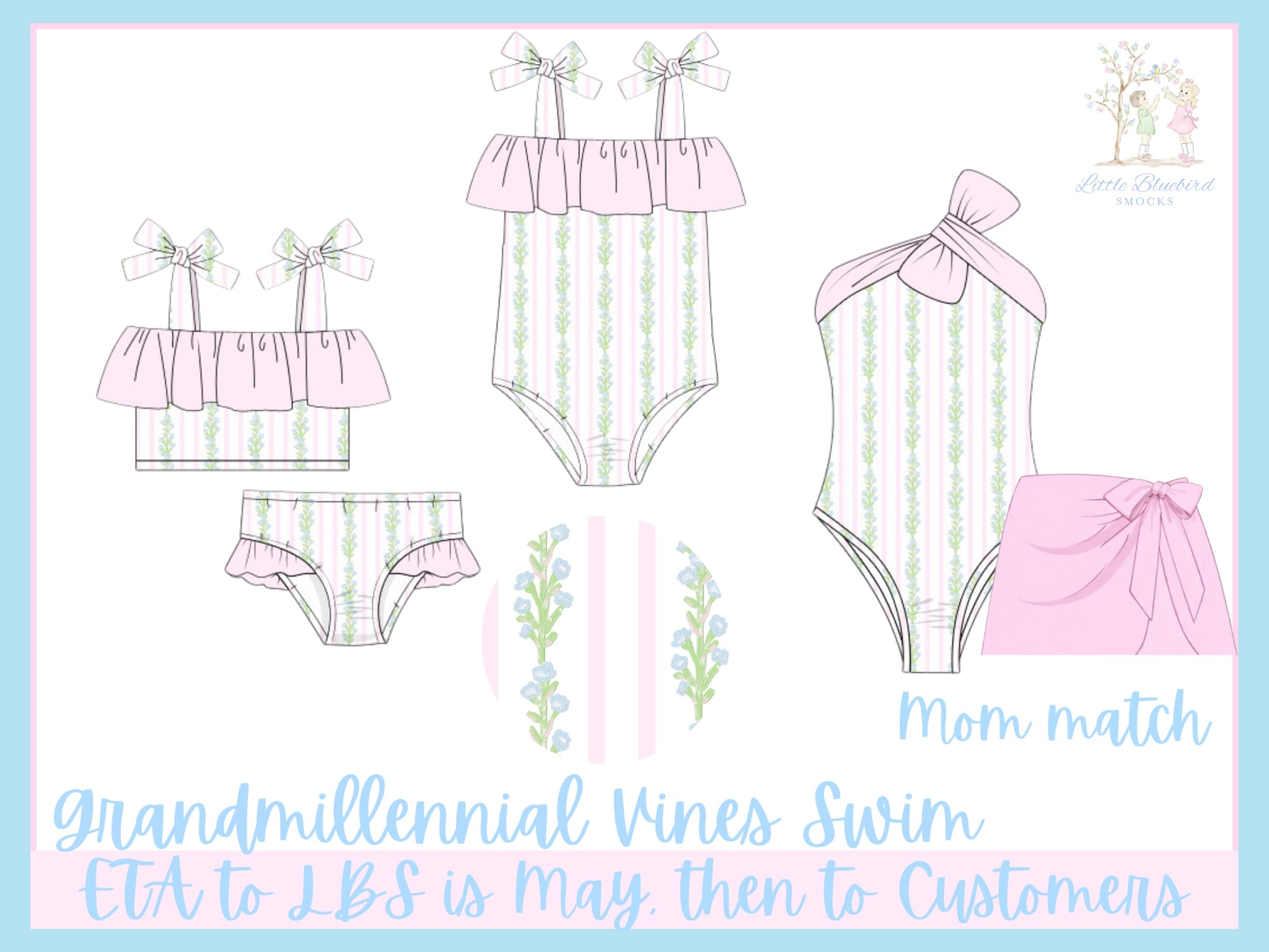 Women’s Grandmillennial Vines One-Piece Swimsuit and Sarong